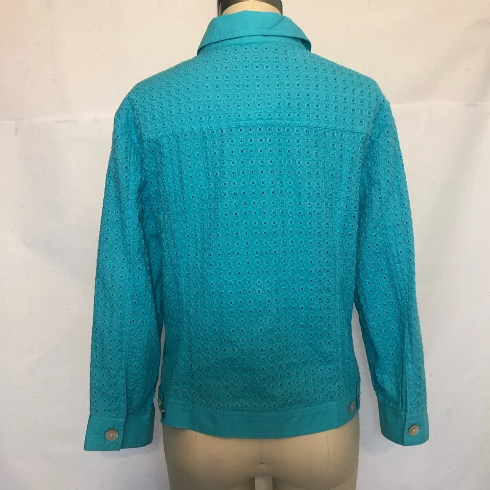Ruby Rd. Teal Eyelet Jacket - Picture 7 of 8